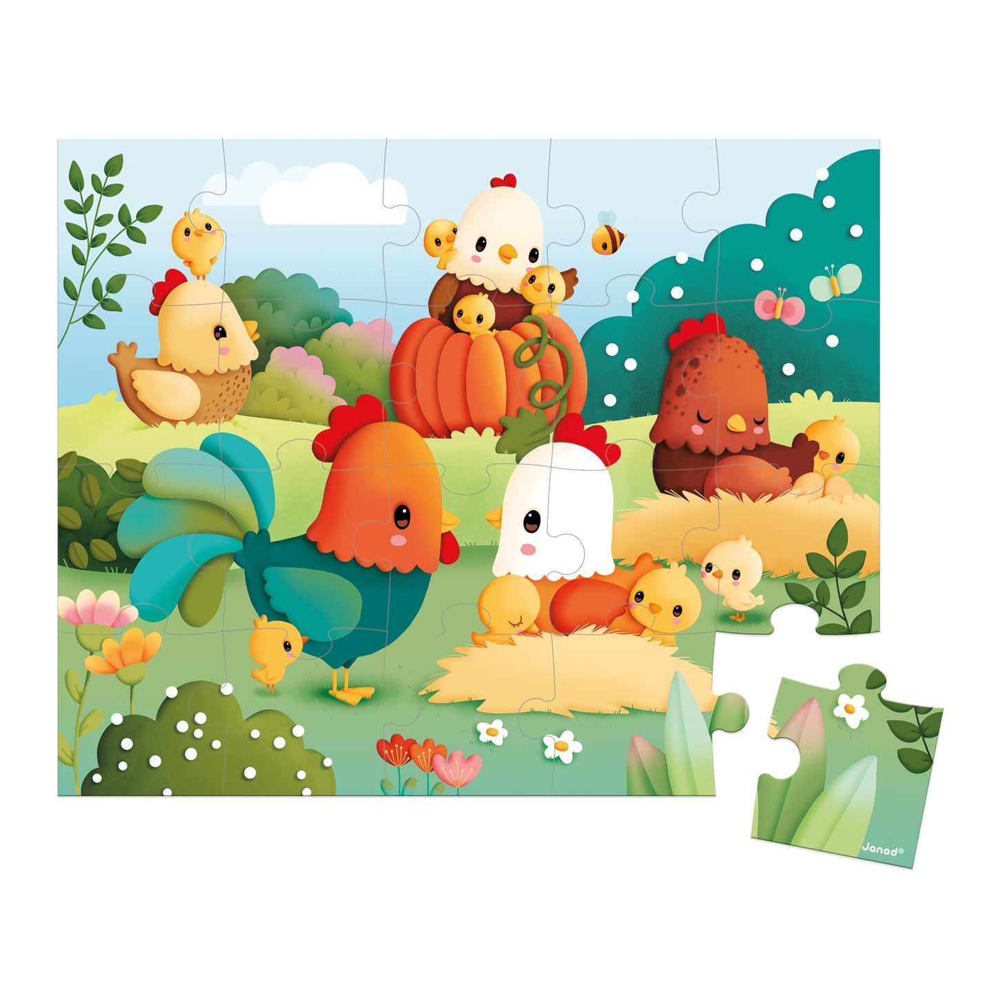 Puzzle Bienvenido al corral, 20 piezas, Granja - Janod