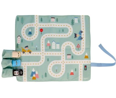 Juego mantel con circuito menta + 3 Coches - Monnëka