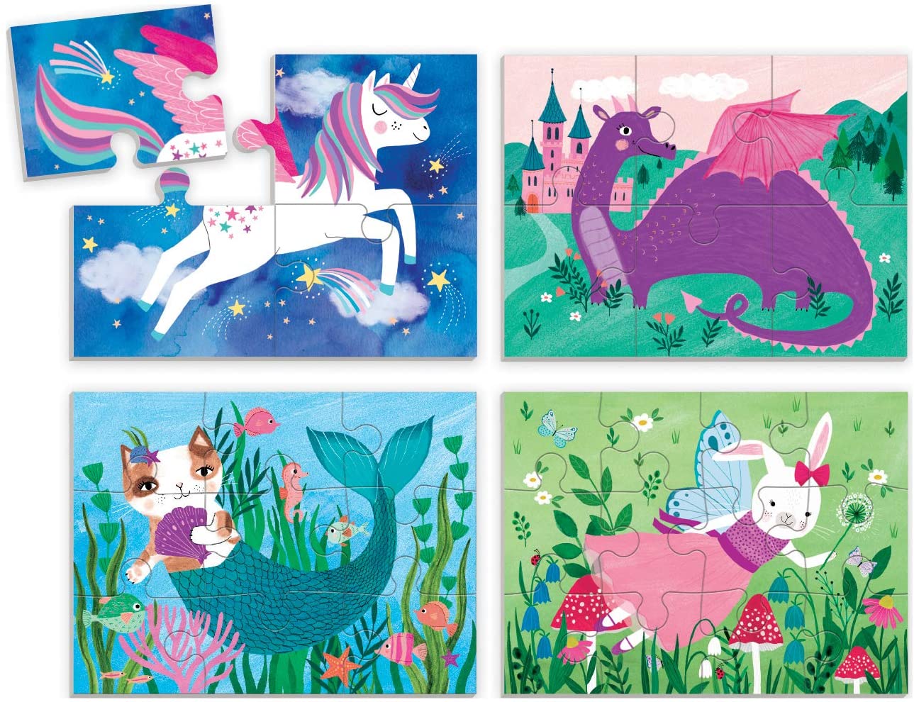 Caja de 4 puzzles Amigos mágicos - Mudpuppy