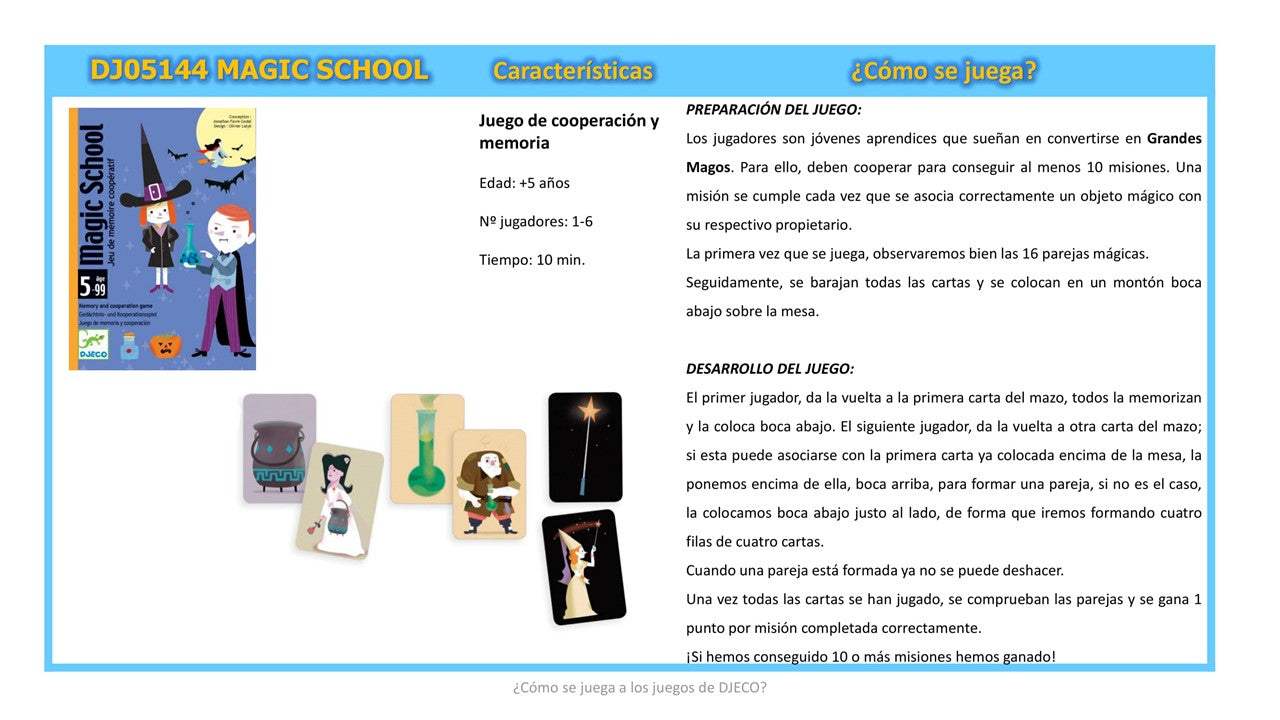 Juego de cartas, Magic School - Djeco