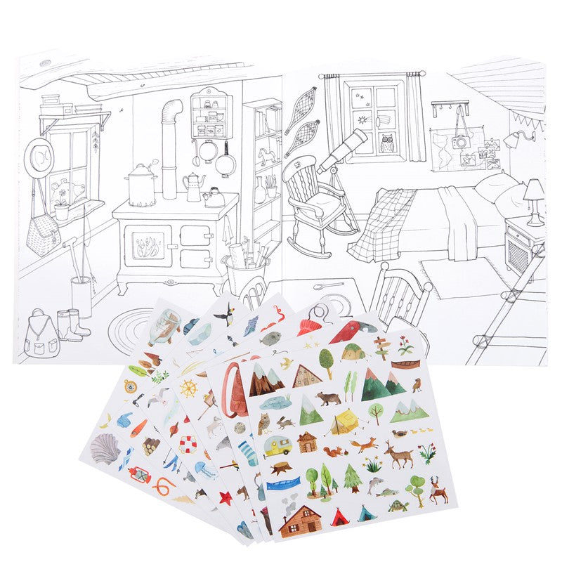 Cuaderno de colorear y pegatinas El Explorador - Moulin Roty