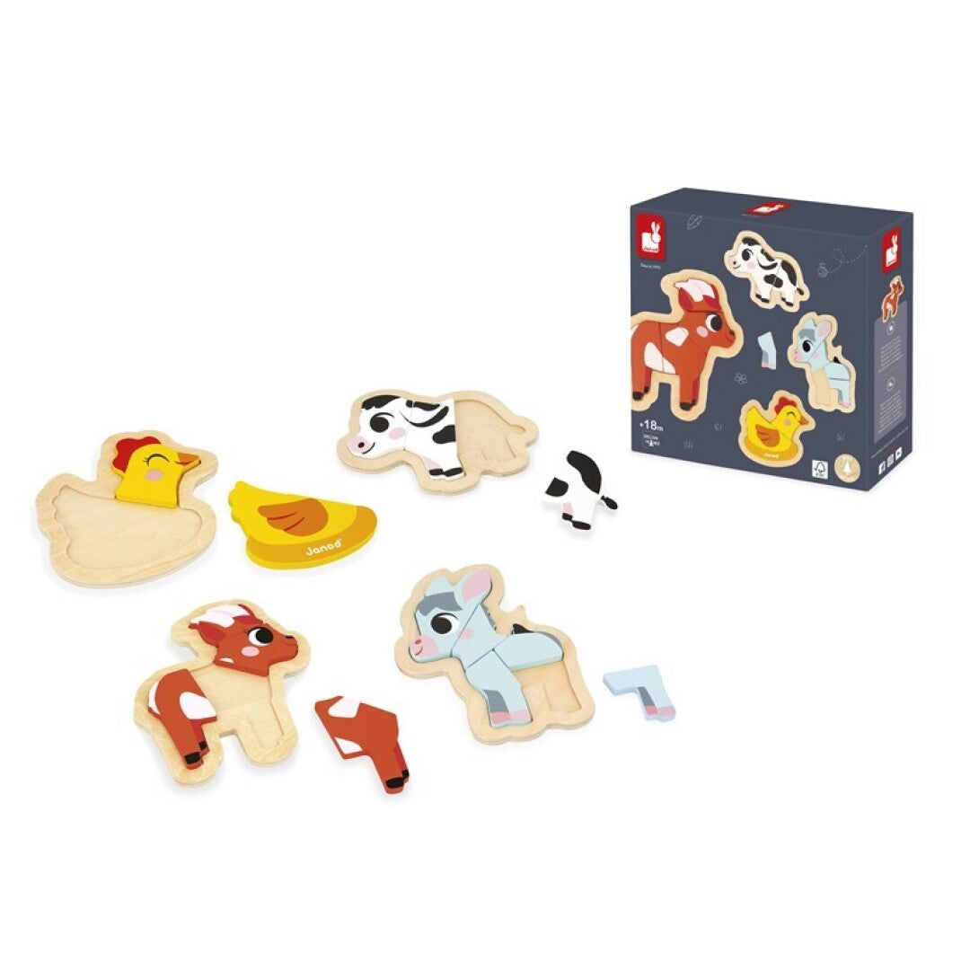 Puzzles evolutivos de madera, Granja - Janod