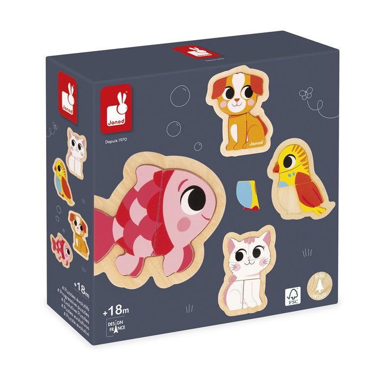 Puzzles evolutivos de madera, Animales de compañía - Janod