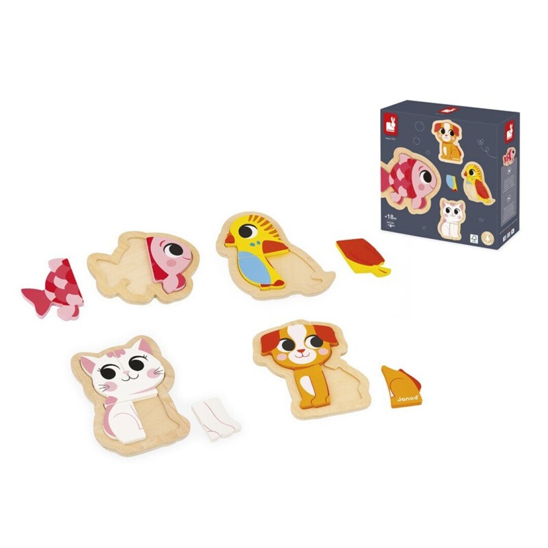 Puzzles evolutivos de madera, Animales de compañía - Janod