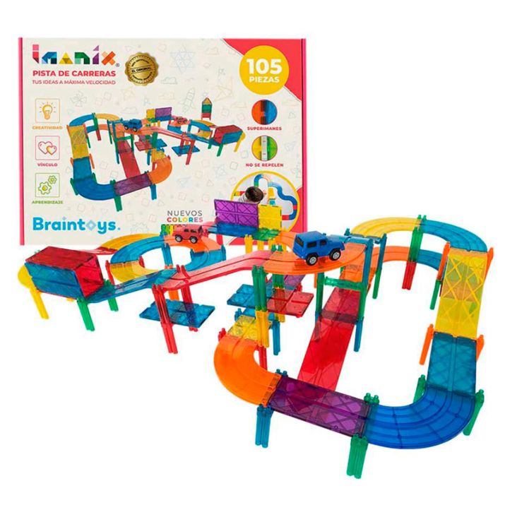 Imanix pista de coches 105 piezas - Braintoys