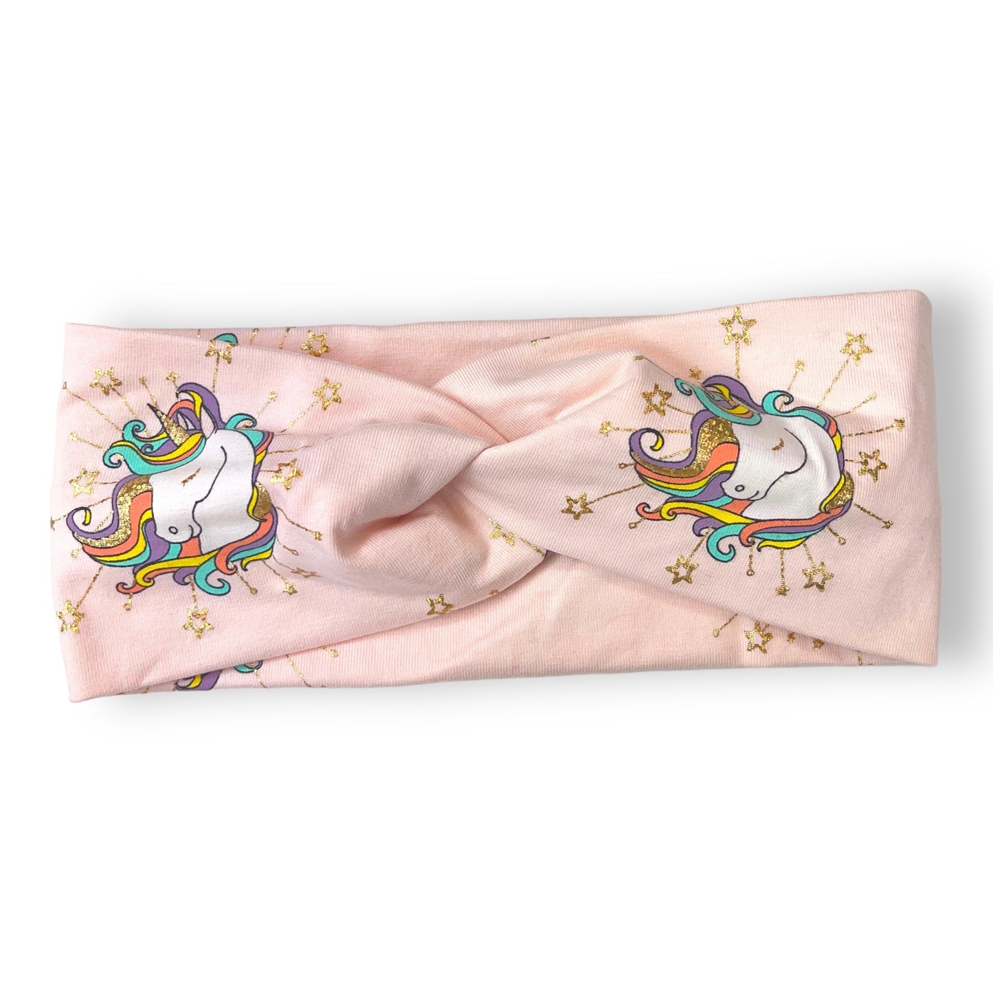 Diadema cruzada infantil Unicornios dorado