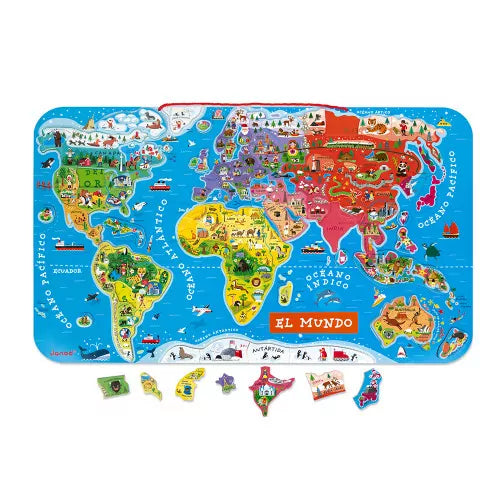 Puzzle magnético 92 piezas de madera Atlas mundial - Janod