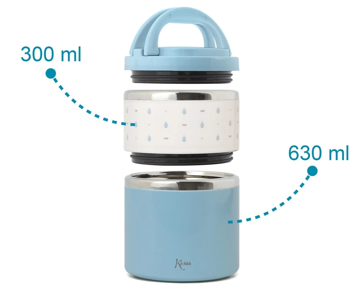 Termo con compartimentos 930 ml, azul - Kiokids