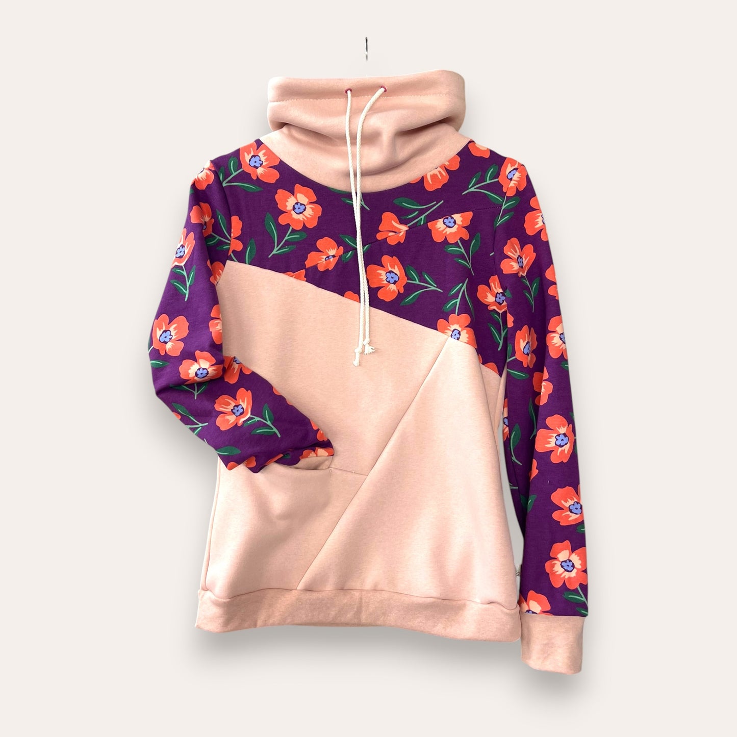 Sudadera de mujer cuello tubo, rosa con amapolas - Kurmi Kids