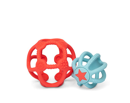 Pack de 2 pelotas mordedores silicona, Naranja y Azul - Little L
