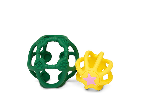Pack de 2 pelotas mordedores silicona, Verde y Amarillo - Little L