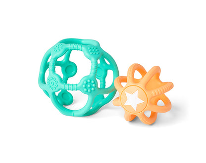 Pack de 2 pelotas mordedores silicona, Verde y Naranja - Little L