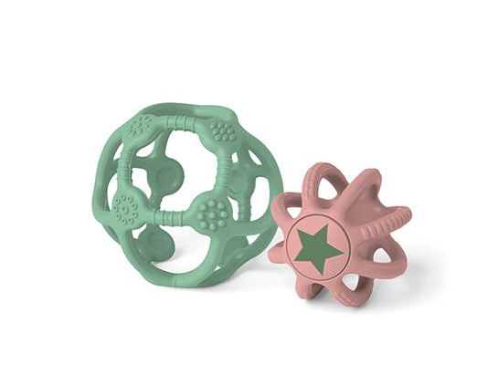 Pack de 2 pelotas mordedores silicona, Verde y Rosa - Little L