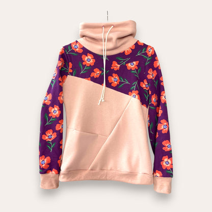 Sudadera de mujer cuello tubo, rosa con amapolas - Kurmi Kids