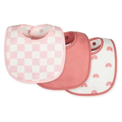 Pack 3 baberos redondos, Cuadros Rosa - Tiny Twinkle