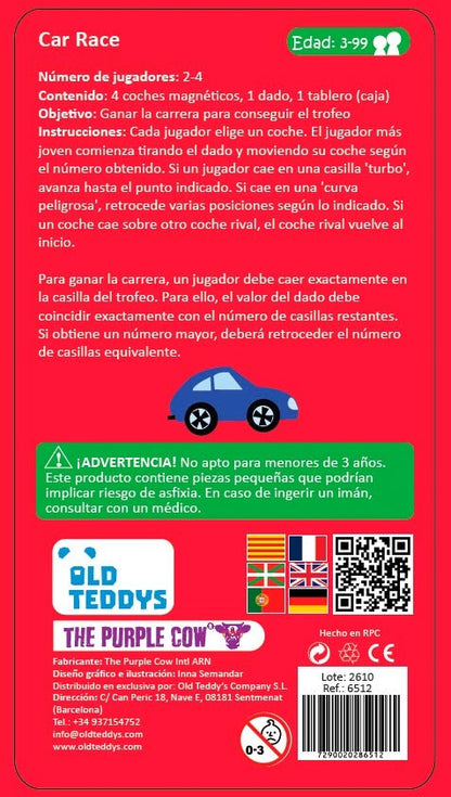 Car Race magnético, juego de viaje - The Purple Cow