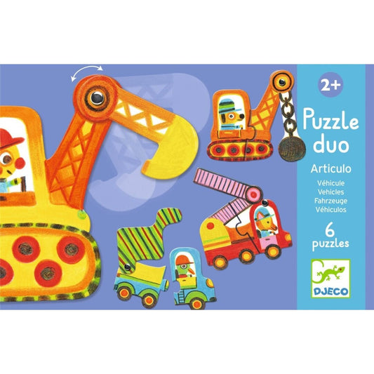 Puzzle dúo Vehículos articulados, educativo - Djeco
