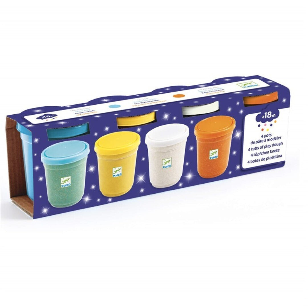 Plastilina, 4 botes de pasta con purpurina - Djeco