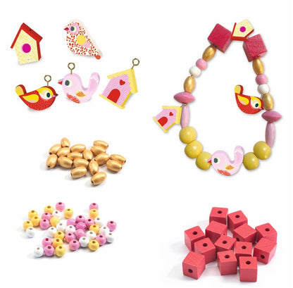 Pulseras de Perlas madera, Pájaros - Djeco