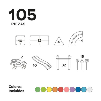 Imanix pista de coches 105 piezas - Braintoys