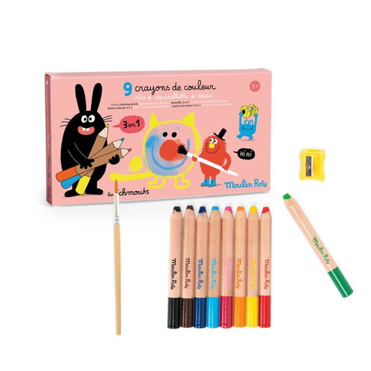 9 lápices de colores 3 en 1 Schmouks - Moulin Roty