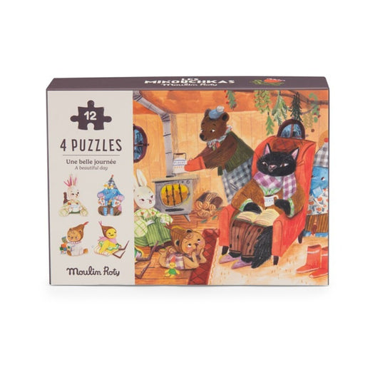 4 mini puzzles, Comidas Minouchkas 12 piezas - Moulin Roty
