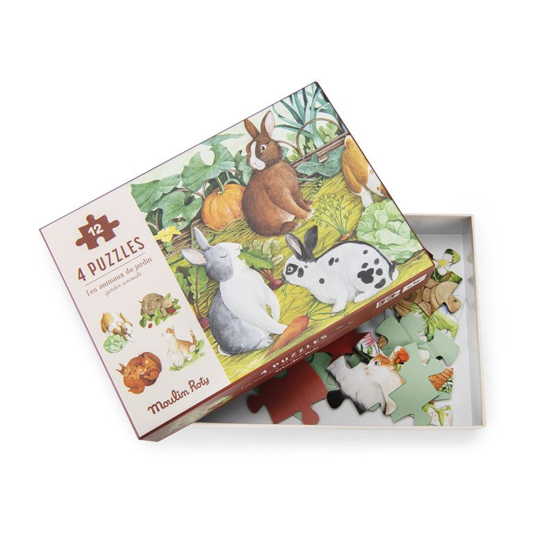 4 mini puzzles, Animales 12 piezas - Moulin Roty