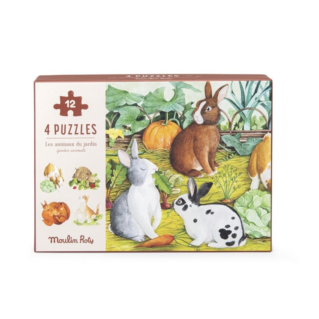 4 mini puzzles, Animales 12 piezas - Moulin Roty