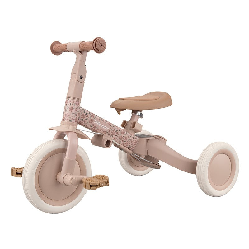 Triciclo con barra, Rosa Flores - Little Dutch