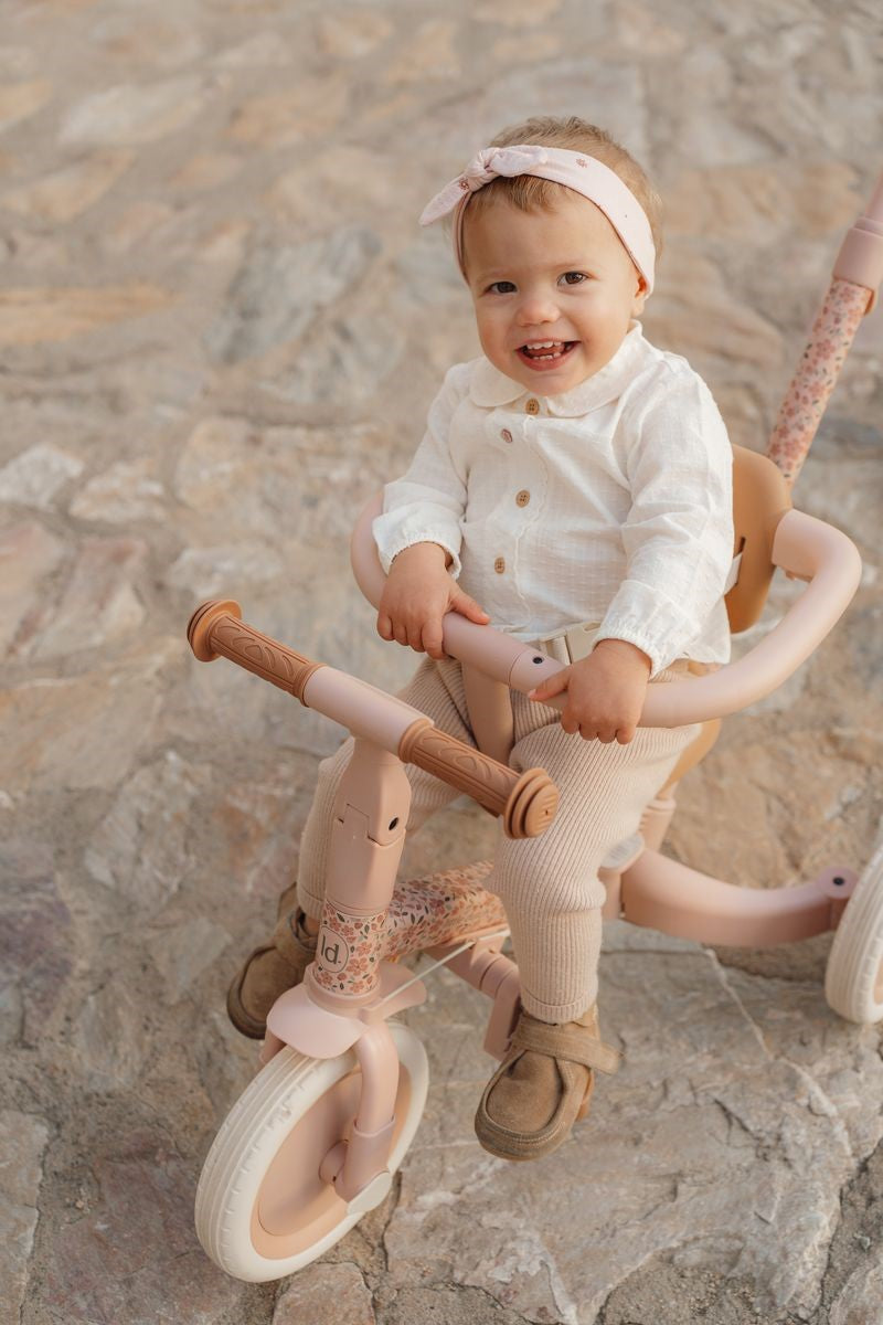 Triciclo con barra, Rosa Flores - Little Dutch