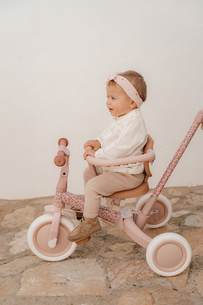 Triciclo con barra, Rosa Flores - Little Dutch