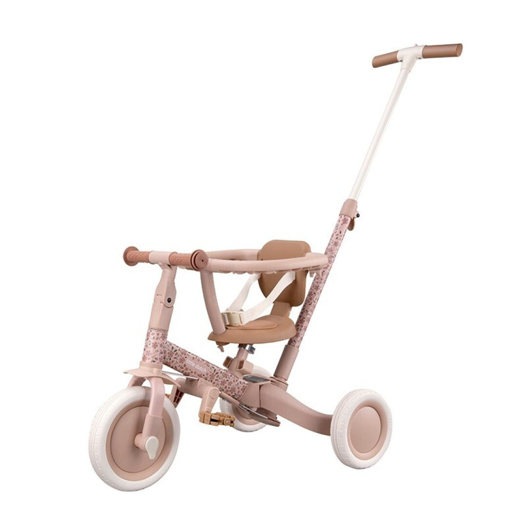 Triciclo con barra, Rosa Flores - Little Dutch