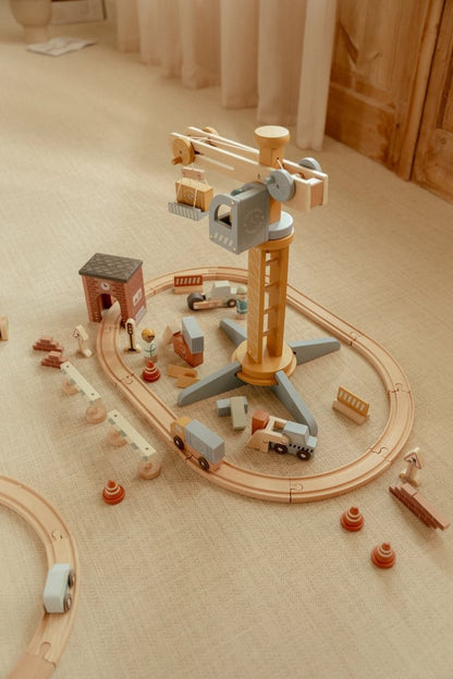 Set construcción con grúa madera - Little Dutch