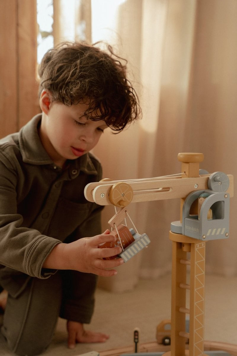 Set construcción con grúa madera - Little Dutch