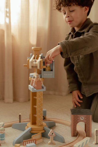 Set construcción con grúa madera - Little Dutch