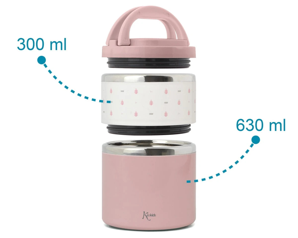 Termo con compartimentos 930 ml, rosa - Kiokids