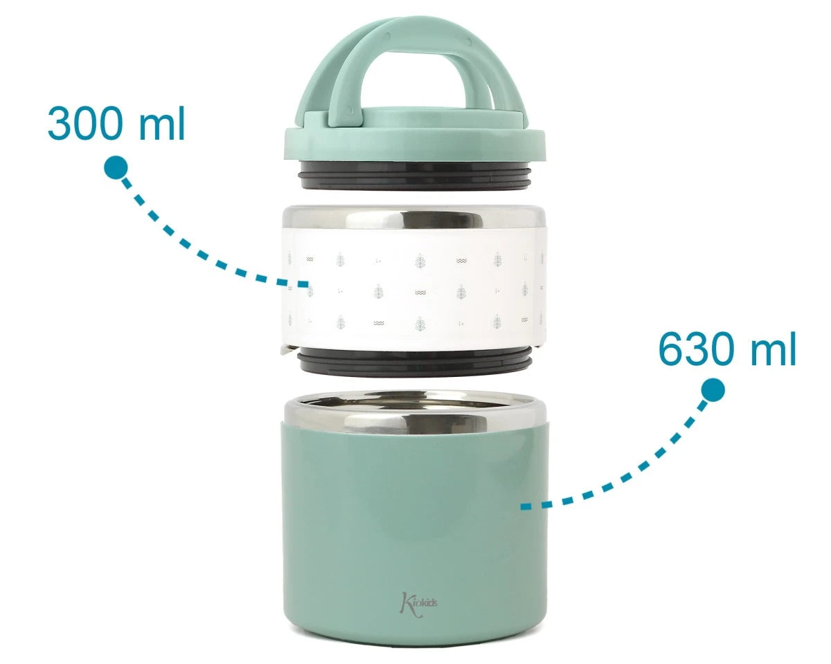 Termo con compartimentos 930 ml, salvia - Kiokids